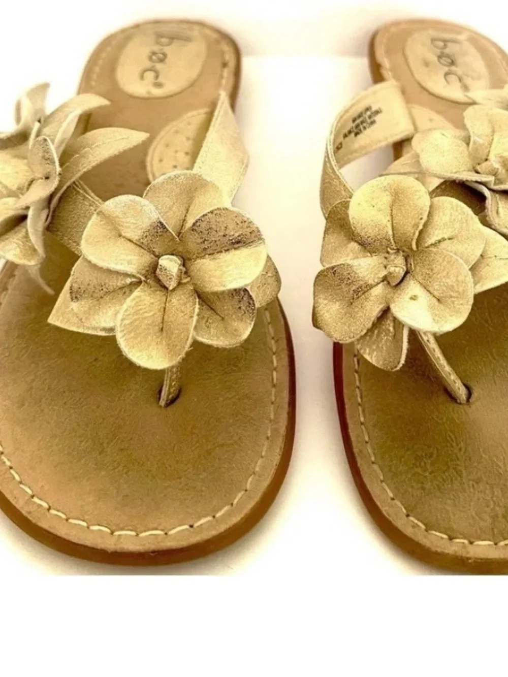 b.o.c. Gold Floral Leather Slide Sandals